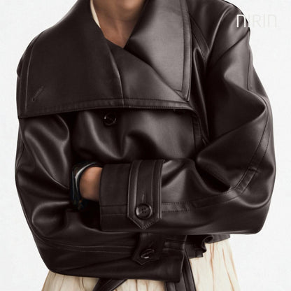 Leren Crop Jacket met Riem