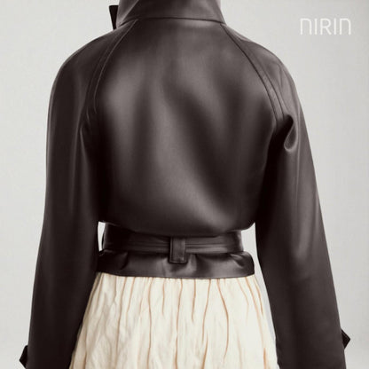 Leren Crop Jacket met Riem