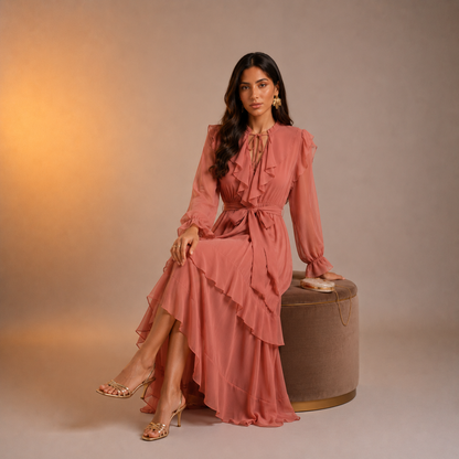 Mariyah Ruffle Veil Dress