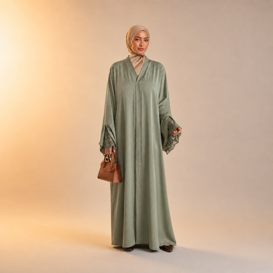 Amirah Lace Sleeve Trim Abaya