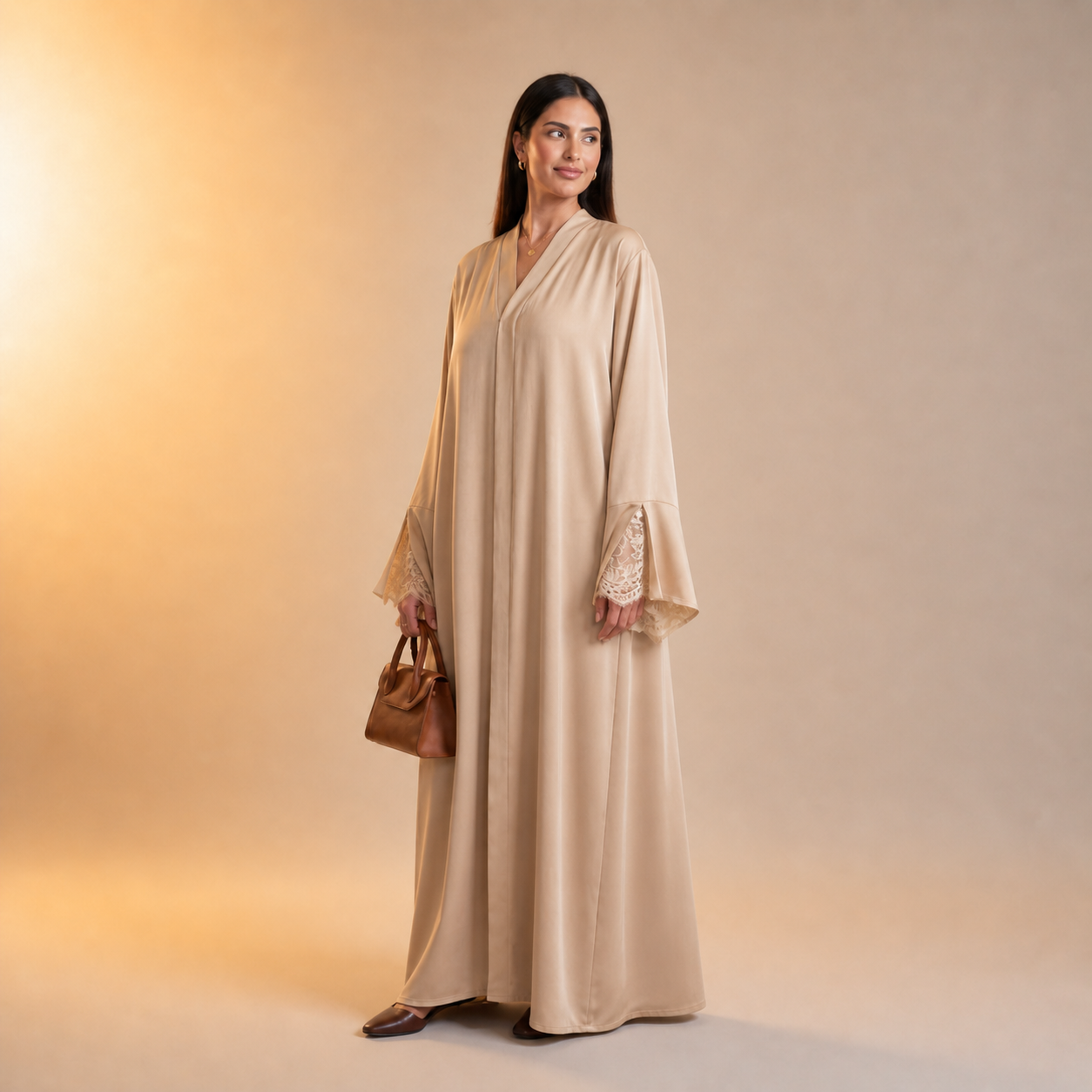 Amirah Lace Sleeve Trim Abaya