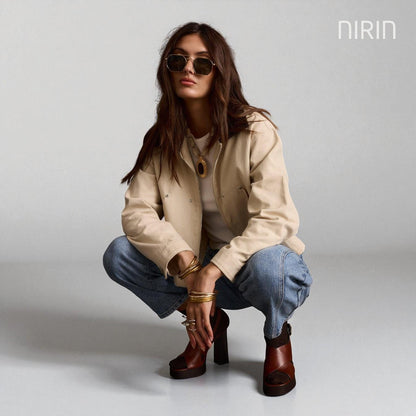 YANA Light Khaki Cropped Jas