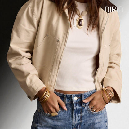 YANA Light Khaki Cropped Jas