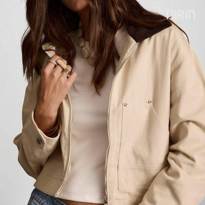 YANA Light Khaki Cropped Jas