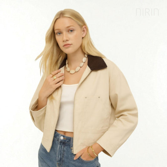 YANA Light Khaki Cropped Jas