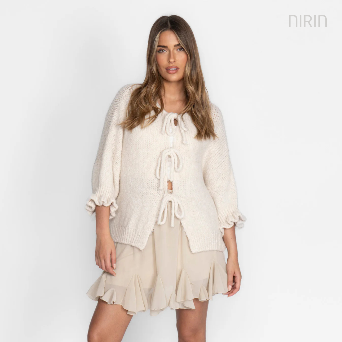 Oversized tulpen-cardigan met strikjes