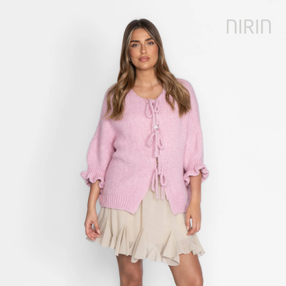 Oversized tulpen-cardigan met strikjes